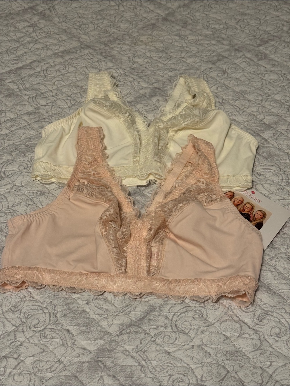 Breezies Lace-Trim Soft Bralettes in Cream & Blush